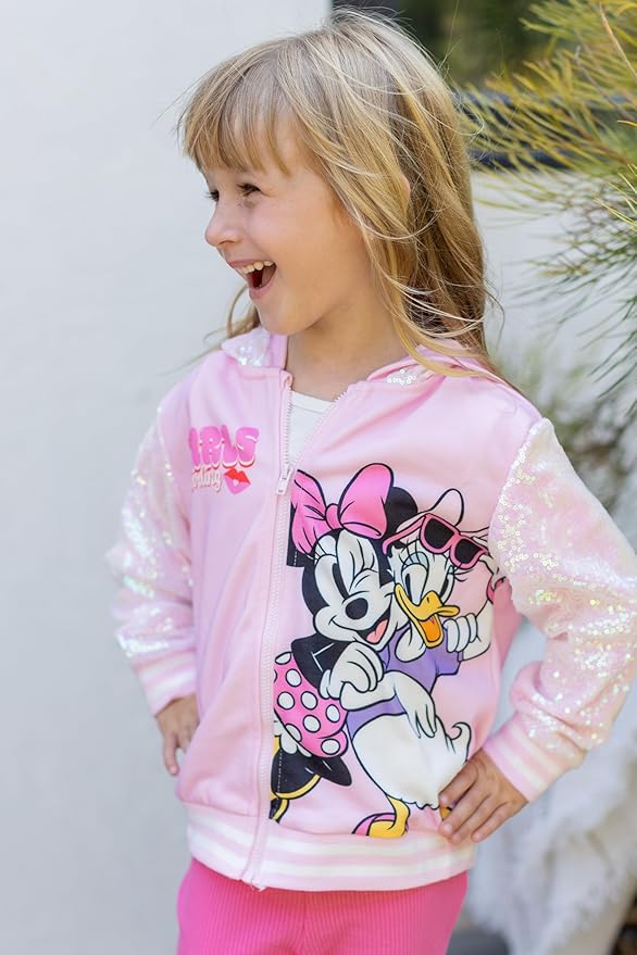 Disney Frozen Elsa Stitch Minnie Mouse Toddler Girl Jacket Sequin Zipper Hoodie Sweatshirt Coat Birthday Clothes 3-13 Years