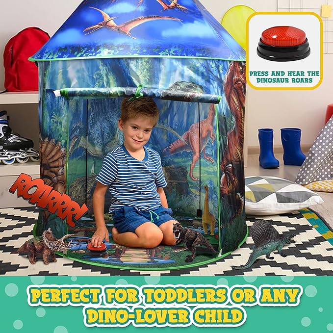 Dinosaur Pop Up Kids’ Play Tent by Toy to Enjoy - Perfect for Indoor & Outdoor. Dinosaur Camping Tent for Toddlers, Boys&Girls. Includes Remote Controlled Lights, Roar Sound Button & 3 Different Toys