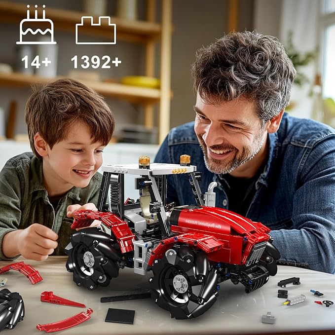 Mould King 18037 Tractor Model Building Blocks Kit, Buildable Farm Toy with Remote Control, Tractor Construction Vehicles Sets, STEM Farm Equipment Toys for Boys and Girls(1392 Pieces)