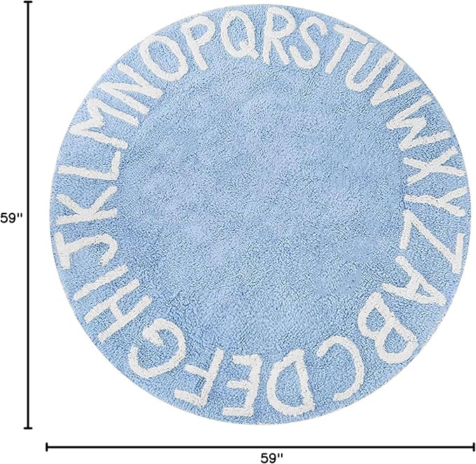 ABC Rug for Kids Room Circle Alphabet Nursery Rug for Baby Boy and Girl - Round Neutral Toddler Playroom Rug, Letter Learning Carpet 59 Inches