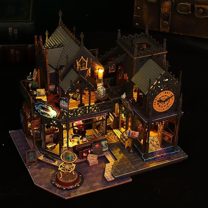 DIY Miniature Dollhouse Kit, Holo Magic City DIY Miniature House kit Wooden Dollhouse Kit, DIY Mini House kit for Adults to Build