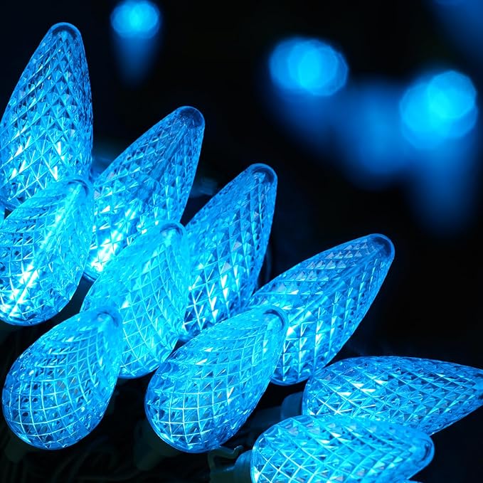 C9 Led Christmas String Lights Outdoor, 33.3ft 50 LED Waterproof Decorative Light Strand, Extendable Green Wire String Lights for House, Christmas Tree, Patio, Party Decoration, Turquoise