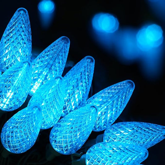C9 Led Christmas String Lights Outdoor, 33.3ft 50 LED Waterproof Decorative Light Strand, Extendable Green Wire String Lights for House, Christmas Tree, Patio, Party Decoration, Turquoise