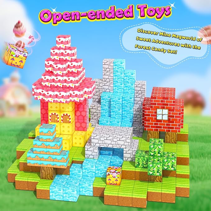 200PCS Magnetic Blocks-Build Mine Magnet World Forest Candy Set Magnetic Tiles Cubes Toddler Kids Games Toys, Building Blocks Learning Outdoor Toys for 3 4 5 6 7 8 Years Old Boys & Girls
