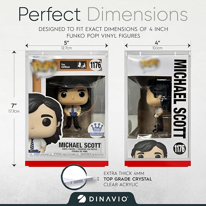 Acrylic Funko Pop Display Case - Sturdy Stackable Design - 4mm Case Compatible with 4'' Vinyl Figures - Red Base