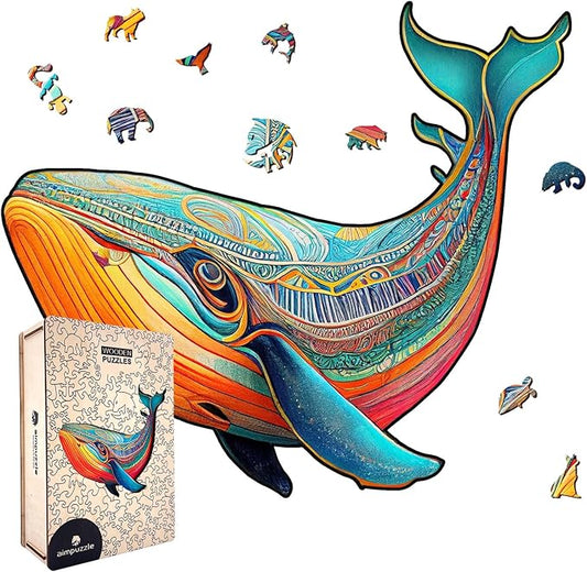 Wooden Puzzles for Adults, Whale Unique Shaped Wooden Jigsaw Puzzle, Ocean Animals Wood Cut Puzzles, Birthday Holiday, 170 Pieces, 10.23"x12.79"