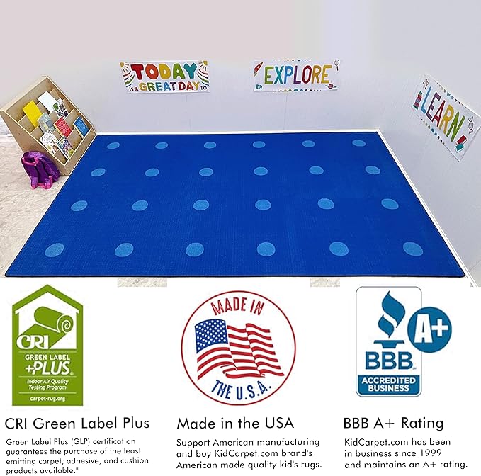 KidCarpet On The Spot Seating Classroom Carpet, 4' x 6' Rectangle, Blue on Blue