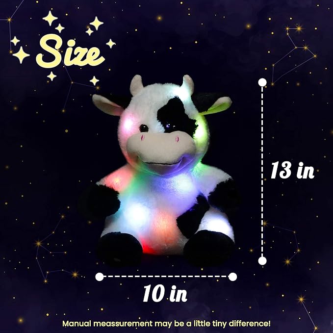 Hopearl LED Musical Stuffed Cow Lighting Up Singing Plush Toy Adjustable Volume Lullaby Animated Soothe Birthday Festival for Kids Toddler Girls, 13''