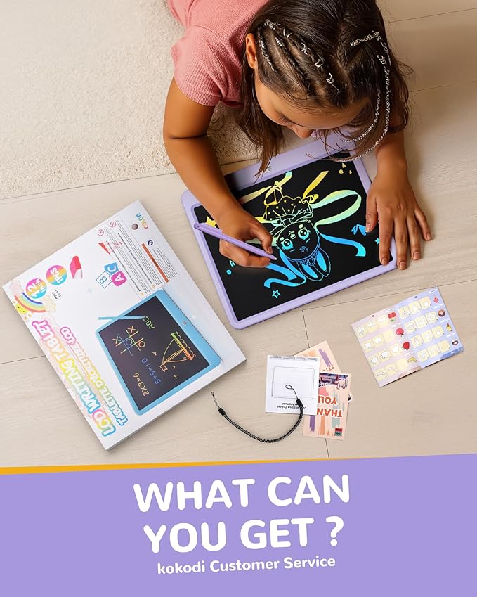 KOKODI LCD Writing Tablet, 12 Inch Colorful Toddler Doodle Board Drawing Tablet, Erasable Reusable Electronic Drawing Pads, Educational and Learning Toy for 3-6 Years Old Boy and Girls(Purple)