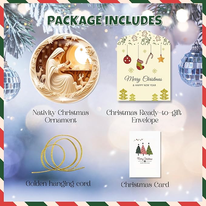 2025 Christmas Ornament – Holy Nativity Scene Acrylic Ornament, Virgin Mary and Baby Jesus Religious Decoration for Tree, Dated Navidad 2025 Ornament, Christian Catholic Christmas Decor Gift