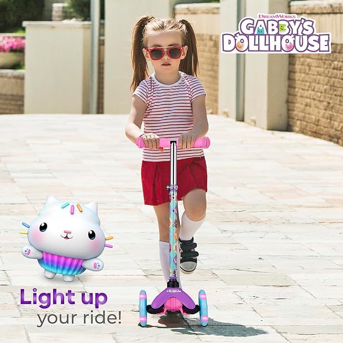 Self Balancing Kick Scooter with Light Up Wheels, Extra Wide Deck, 3 Wheel Platform, Foot Activated Brake, 75 lbs Limit, Kids & Toddlers Girls or Boys, for Ages 3 and Up