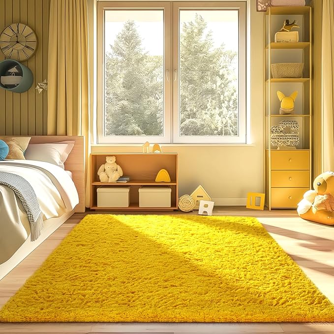 Ophanie Yellow Rugs for Bedroom Living Room, Fluffy Fuzzy Furry Carpet, Plush Soft Shaggy Bedside Indoor Floor 4x6 Area Rug for Kids Girls Boys Baby Teen Dorm Nursery Home Decor Aesthetic