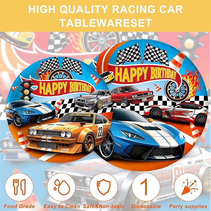 122 Pcs Flame Racing Party Supplies Racing Themed Party Birthday Decorations for Kids Boys 20 Guests