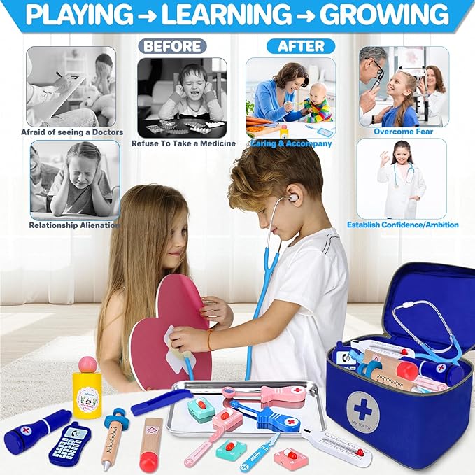 COSILY Doctor Kit for Kids, Doctor kit for Toddlers 3-5 , Pretend Playset for Toddlers with Medical Bag, Stethoscope and Other Accessories for Boys and Girls