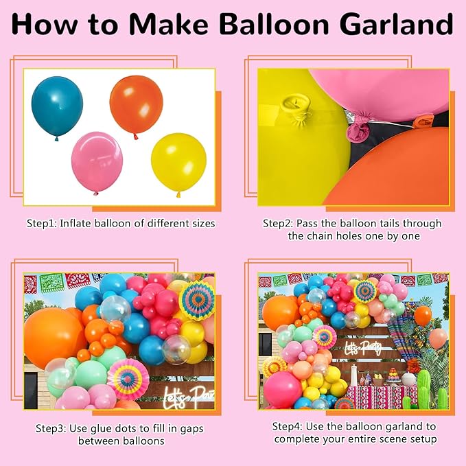 Mexican Fiesta Balloon Arch Kit, 133pcs Blush Pink Turquoise Blue Pastel Green Light Orange Yellow Colorful Balloons Garland for Birthday Carnival Festival Tropical Hawaiian Summer Party Decorations
