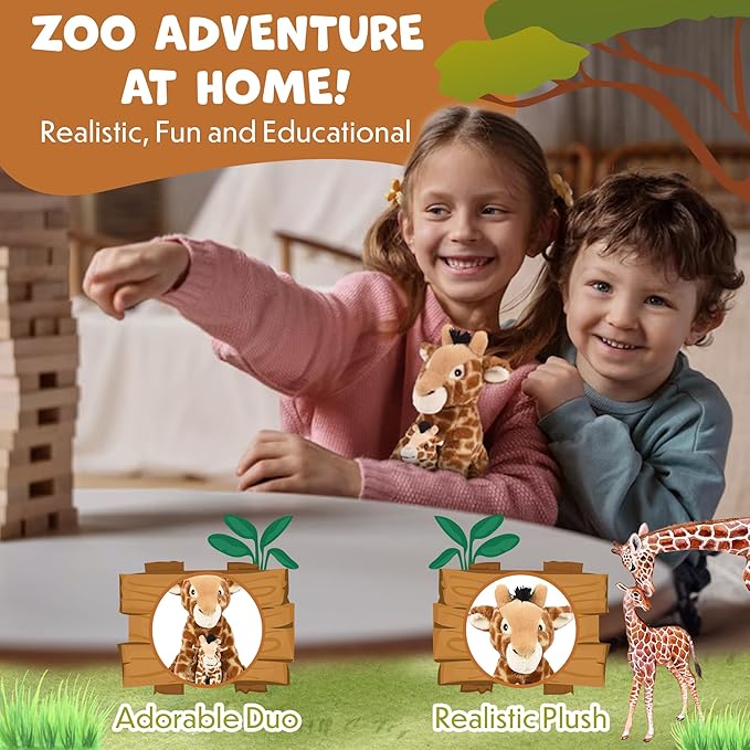 Mom and Baby Stuffed Animals for Boys & Girls, Safari Baby Shower Decorations, Nursery Decor, Zoo Animals for Toddlers, Quality Realistic Toys for Kids, Cute, Soft, Huggable, Squeezable (9.5" Giraffe)