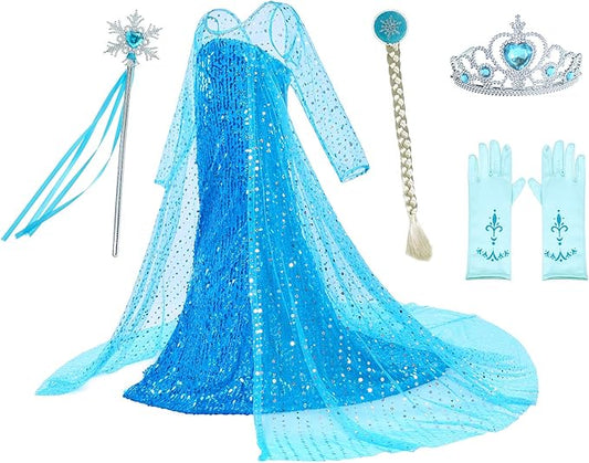 Luxury Princess Dress Costumes with Shining Long Cape Girls Birthday Party