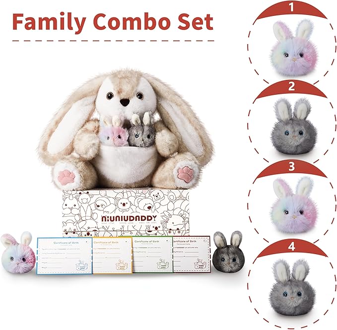 Niuniu Daddy 20" | 5Pcs Bunny Stuffed Animals Family Set, Mommy Rabbit Plush with 4 Babies Toys, Cute Large Body Pillow for Girls Boys Adults with Easter Birthday Party Presents