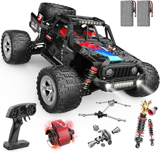 DEERC 1/10 Brushless RC Cars for Adults, 60 KMH 4x4 Off-Road RC Truck, Waterproof Remote Control Monster Truck, High Speed RC Car, All Terrain Remote Control Car for Boys, 2 * 3S Lipo Batteries