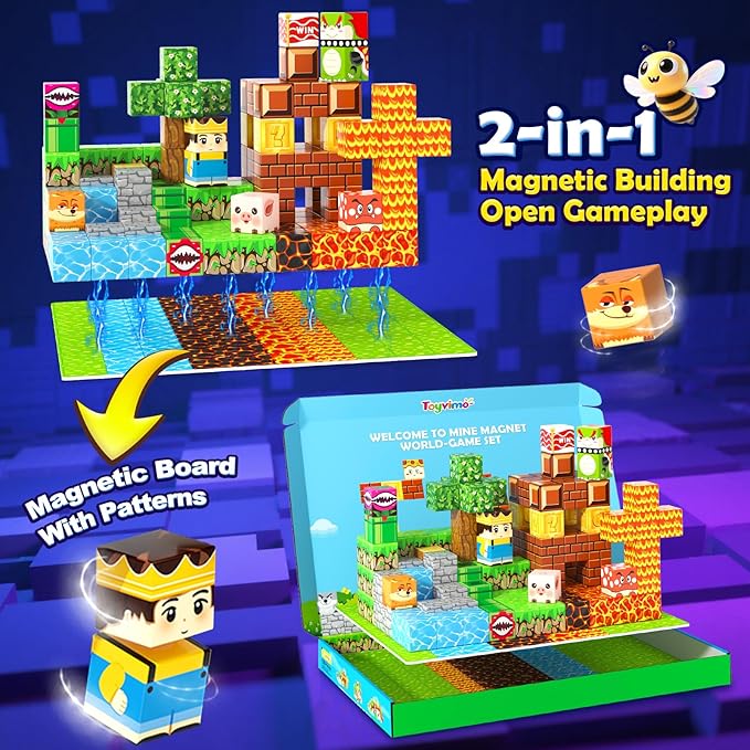 200PCS Magnetic Blocks Toys for Kids Ages 3-5 6-8 8-12 with Magnetic Board Sensory Kids Toys Stacking Blocks, Build Mine Magnet World-3 4 5 6 7 8 9 10 Year Old Boy Girls Birthday Gifts