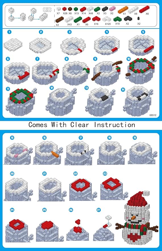 Christmas Building Blocks Compatible for Lego Christmas Snowman Micro Blocks Stacking New Toys Holiday Present Box New Year Gifts for Kids 6-14+ Years Old Boys and Girls(Snowman)