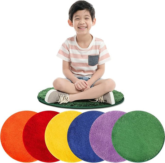 Funtery 6 Pieces Colorful Carpet Circle Seats 18 Inches Round Kids Classroom Floor Mat Soft Classroom Rugs Educational Cushions for Kids School Learning Area, Home Bedroom Play Areas Rugs