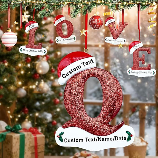 Personalized Letter Christmas Ornaments 2025, Custom Xmas Ornaments Decorations for Christmas Tree with Name 3D Resin Xmas Hanging Pendant Original Gifts for Family Friends (Q)