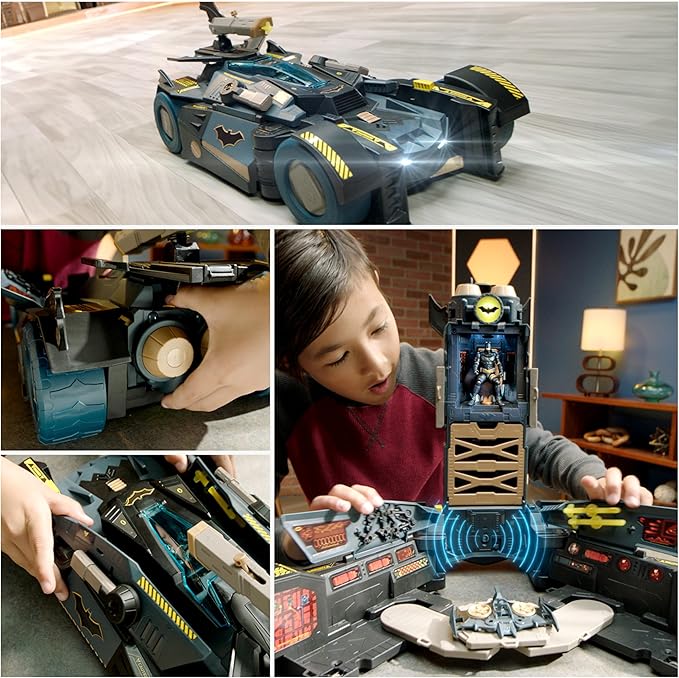 DC Comics Batman, Ultimate Transforming Batmobile Playset, 2-in-1 Playset with Exclusive Figure and Glider, Lights, Sounds, Kids Toys for Boys and Girls 4 and Up