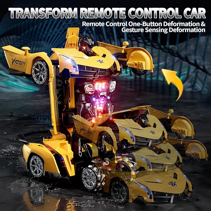 1:10 Big Size Transform RC Car, Remote Control Car with 2.4GHz Gesture Sensing, One Button Deformation to Robot with Light, Toy Cars Birthday Gifts for Kids Age 3 4 5 6 7 8 9 10 Years Old Boys Girls