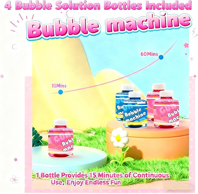 EagleStone 2 Pack Bubble Gun Machine for Kids, Automatic Light Up Bubble Blower with 4 Bottles 10 Bags Refill Solution, Bubble Guns Blaster for Toddlers, Outdoor Toys Gifts, Wedding Easter Party Favor