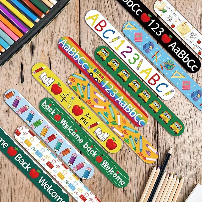 48 PcsWelcome Back to School Slap Bracelets First Day of School Favors Rewards School Opens Prize for Students Teens Semester Begins School Party Supplies Decorations
