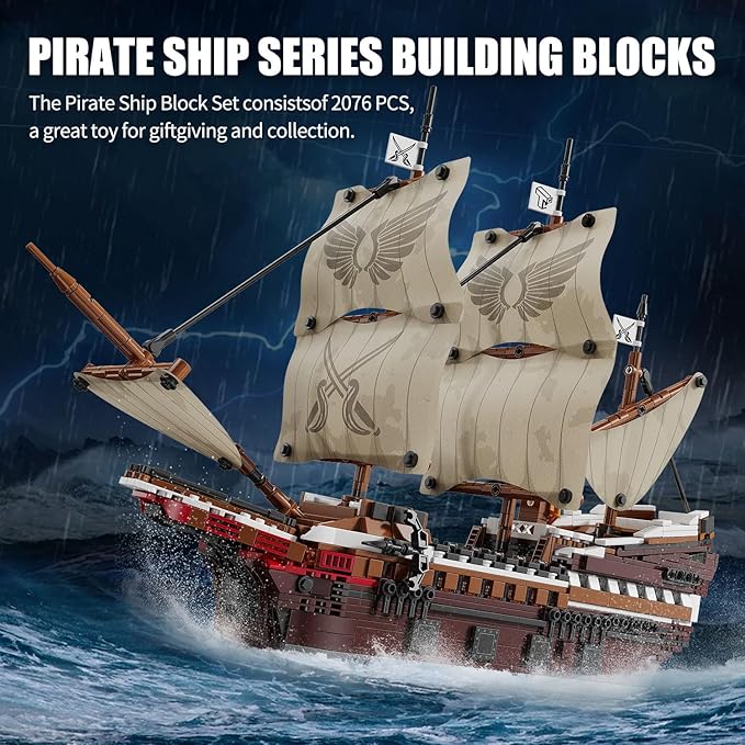 TYCOLE Pirate Ship Building Set with Lights - Mayflower Ship Model Toy,Great Home&Office Decoration for Pirates Fans,Idea Choice for Adults and Boys Aged 8-14 as Birthday, Christmas Gifts(2076PCS)
