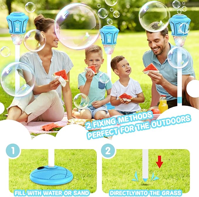 Bubble Machine for Kids with Lights & Music, 47” Automatic Bubble Stand Blower Wand, Rechargeable Outdoor Toy for Teens & Adults, Includes 150g Bubble Solution