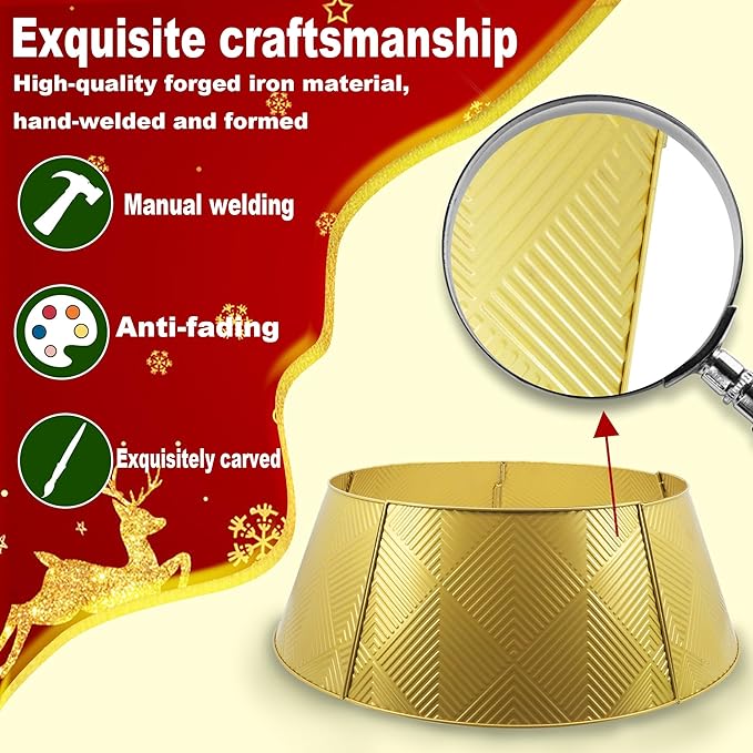 Metal Christmas Tree Collar 28 inch,Voumsil Christmas Tree Ring Collar Stand Cover Real Artificial Trees Indoor Outdoor Decoration