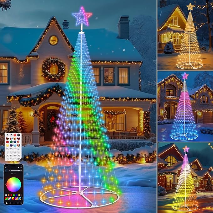 Smart Christmas Cone Tree Lights, 12ft 648LED Music Sync RGB Christmas Tree Lights with APP Remote Control, DIY Lighting Show Waterproof for Yard Garden Indoor Outdoor Christmas Decoration