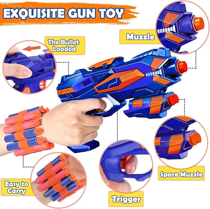 JONEG 2 Pack Blaster Guns Toy, Guns Toys for Kids Age 6 8 Birthday Gift for 6-7 Year Old Boys Girls Ideas Gifts for Boys Kids Age 6 10 Outdoor Games Toys for 9 yr Old Boy