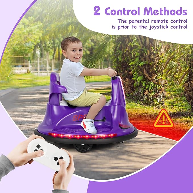 HONEY JOY 12V Bumper Car for Toddlers 1-3, Baby Ride on Bumper Car w/Dual Joysticks, Flashing LED Light & 360 Degree Spin, Electric Vehicle for Kids, Ride on Car w/Remote Control, Gift for Boys Girls