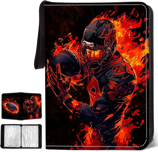 900 Pocket Football Card Binder, Trading Card Storage Album with 50 Durable 9-Pocket Pages, Football Design on Pocket Card Packs, Christmas Birthday Gifts for Zipper Closure Collector's Album