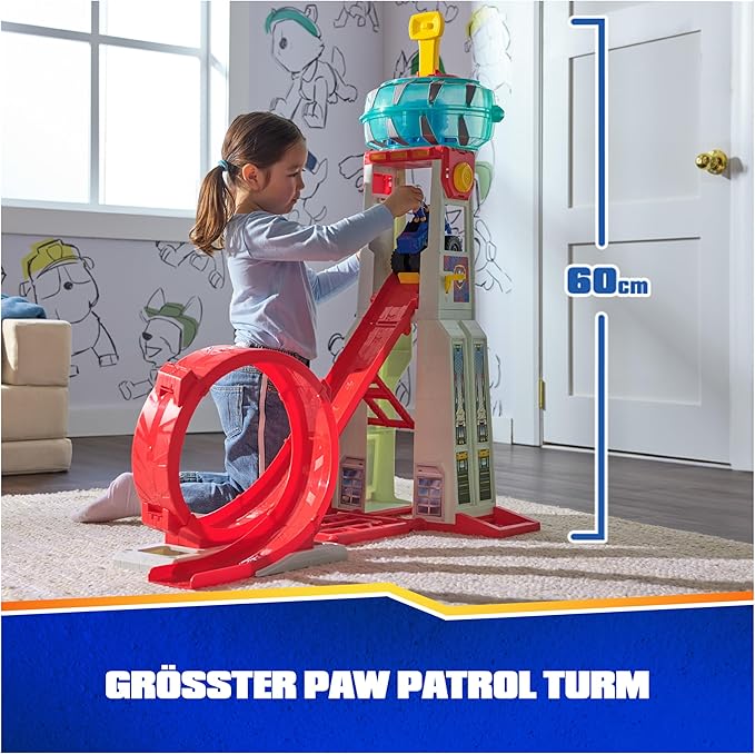 PAW Patrol: Rescue Wheels Super Loop Tower HQ, with Light, Sound, Vehicle Launcher, Chase Action Figure & Toy Truck, Kids Toys for Boys & Girls Age 3+