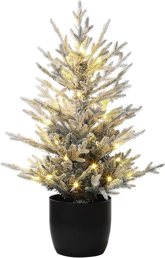 3 Ft Pre-Lit Christmas Tree, Artificial Christmas Trees with Lighting, Xmas Trees with Lights, Christmas Decoration for Home, Office, Easy Assembly