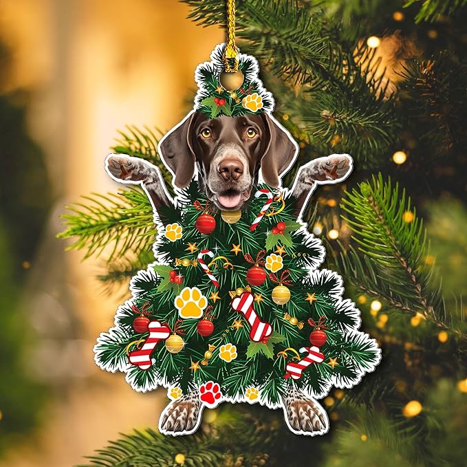 2025 German Shorthaired Pointer Dog Christmas Ornament - German Shorthaired Pointer Dog Dressed as a Christmas Tree - Fun and Festive Acrylic Decoration