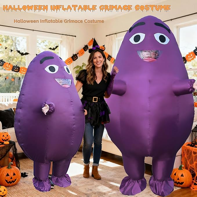 Grimace Costume Purple Grimace Inflatable Costume Suit for Adults and Kids - Perfect for Parties and Halloween