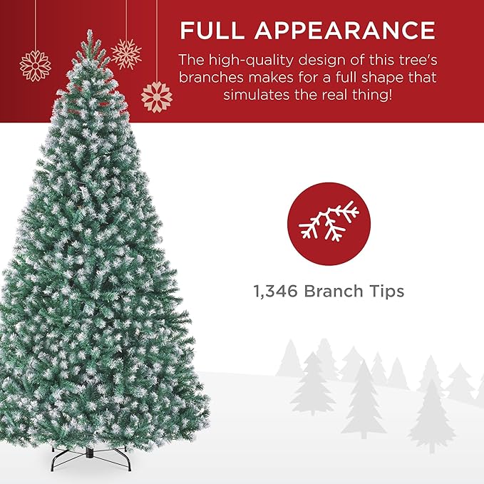 Best Choice Products Artificial Frosted Christmas Tree, 7.5ft Premium Unlit Realistic Spruce Holiday Décor w/Dense Branches, Metal Base - Blue Spruce
