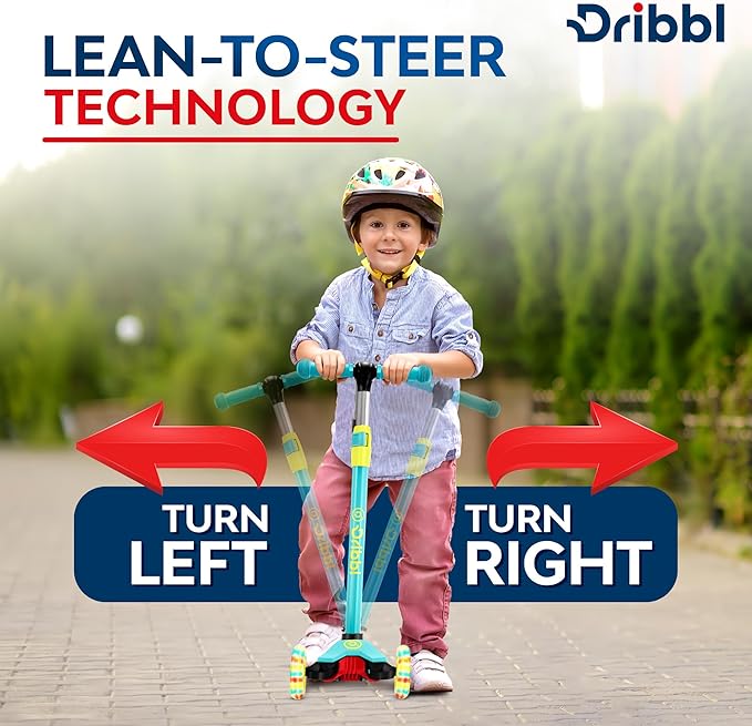 3-Wheel Kids Scooter - Lean-to-Steer Technology, Adjustable Height Handlebar, Wide Deck, Scooter for Boys & Girls Ages 3+, Child Safety Approved, Support Riders Up to 165 lbs, Aqua and Yellow