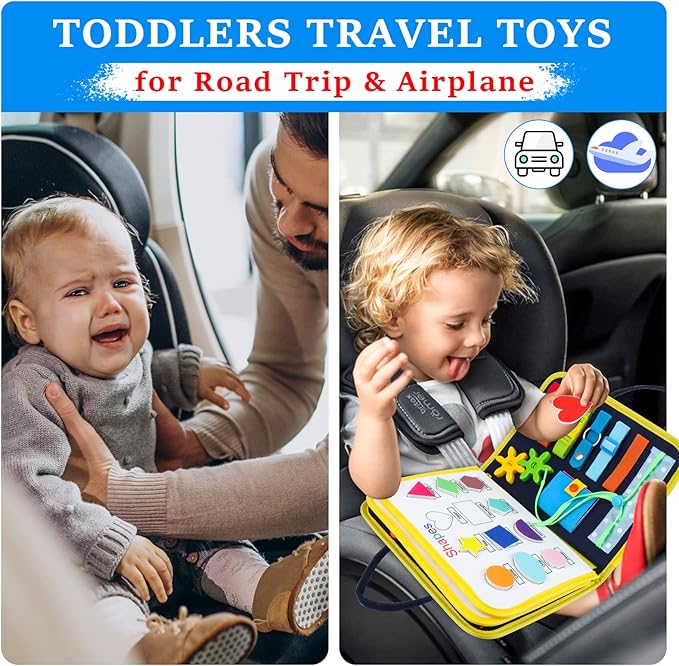 Busy Board Montessori Toys for 1 2 3 4 Year Old Boy & Girl Birthday Gifts, Busy Book for Toddlers 1-3, Sensory Educational Travel Toys, Preschool Activities for Learning Fine Motor Skills