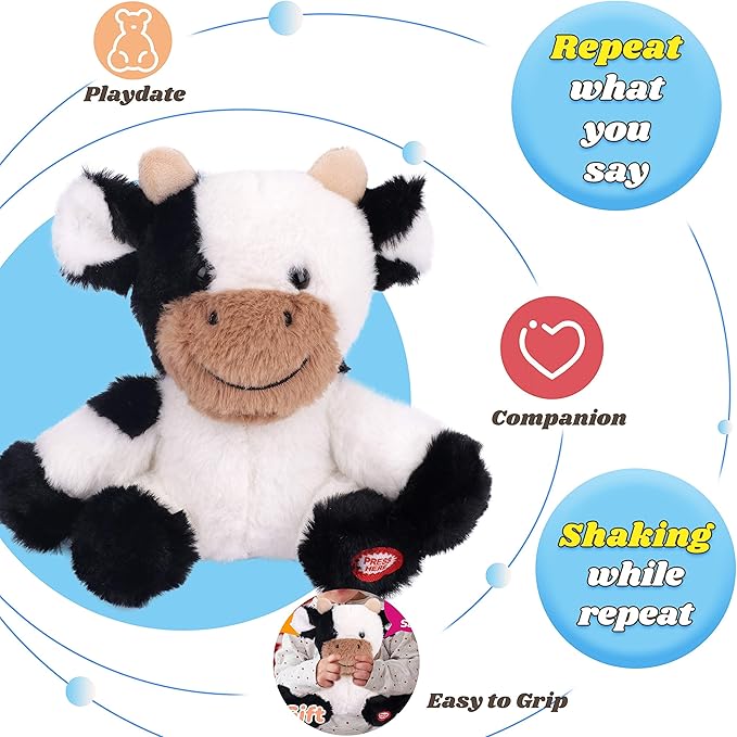 Hopearl Talking Cow Repeats What You Say Shaking Head Electric Interactive Animated Toy Speaking Plush Buddy Birthday Festival for Toddlers, 7''