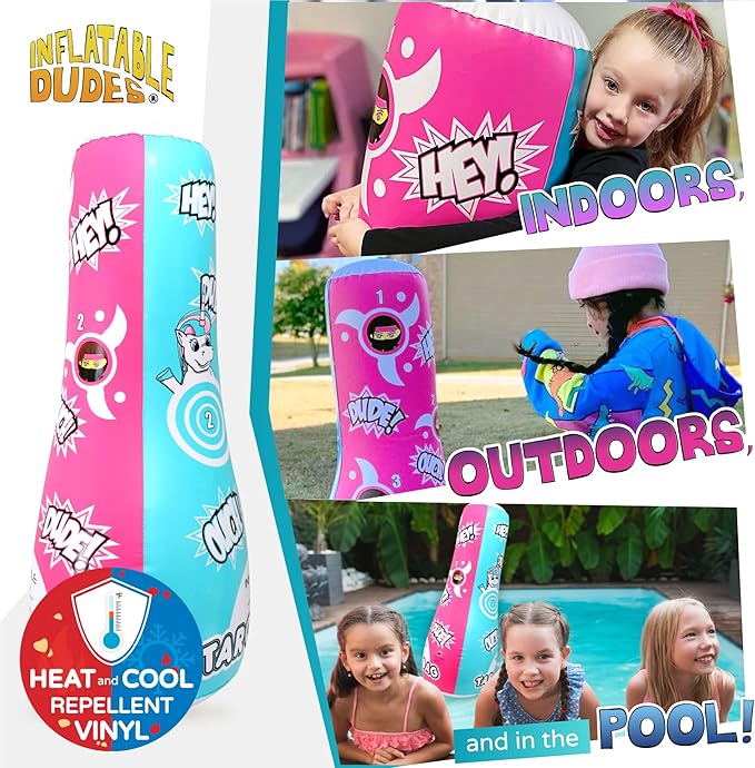 INFLATABLE DUDES Target Bags -Kids Punching Bag | Already Filled with Sand| Bop Bag | Premium Inflatable Toy | Punching Bag for Kids | Enhanced Bounce-Back Action! | Indoor Outdoor -Party Games