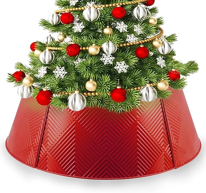 Metal Christmas Tree Collar 28 inch,Voumsil Christmas Tree Ring Collar Stand Cover Real Artificial Trees Indoor Outdoor Decoration