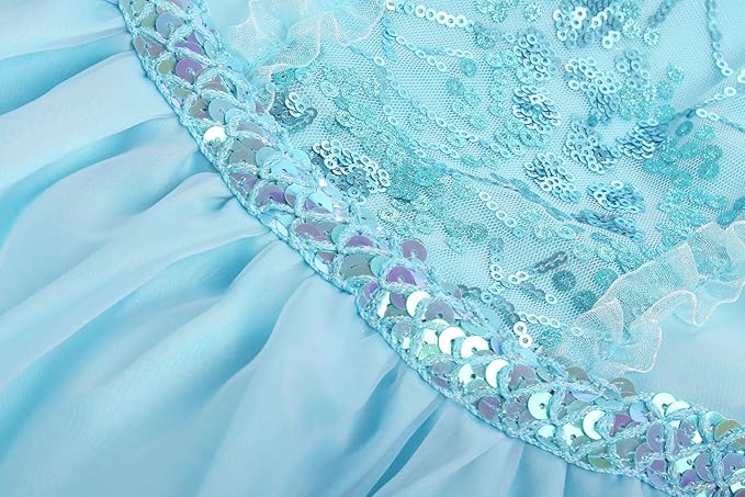 ReliBeauty Girls Sequin Princess Costume Long Sleeve Dress up, Light Blue(with Accessories), 5
