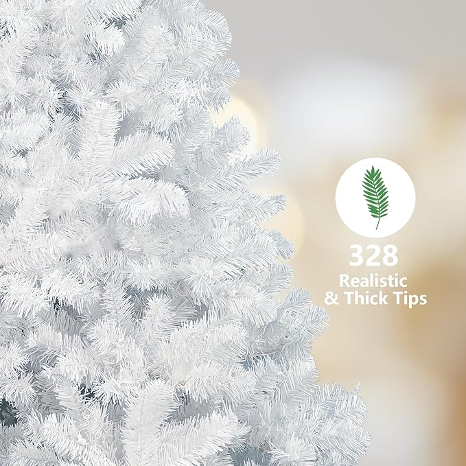 4ft White Christmas Tree with 328 Steel Branch Tip,Unlit Premium Full Hinged Spruce Christmas Tree with Foldable Base, Artificial Xmas Tree for Easy Holiday Setup